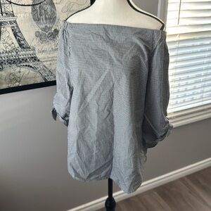 Babaton Black and White Gingham Off the Shoulder Relaxed Blouse